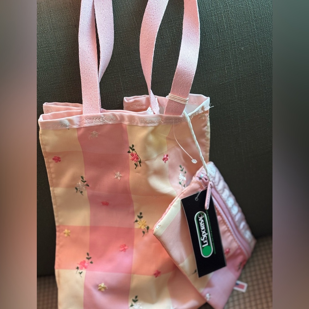 LeSportsac Pink Checkered Floral Tote